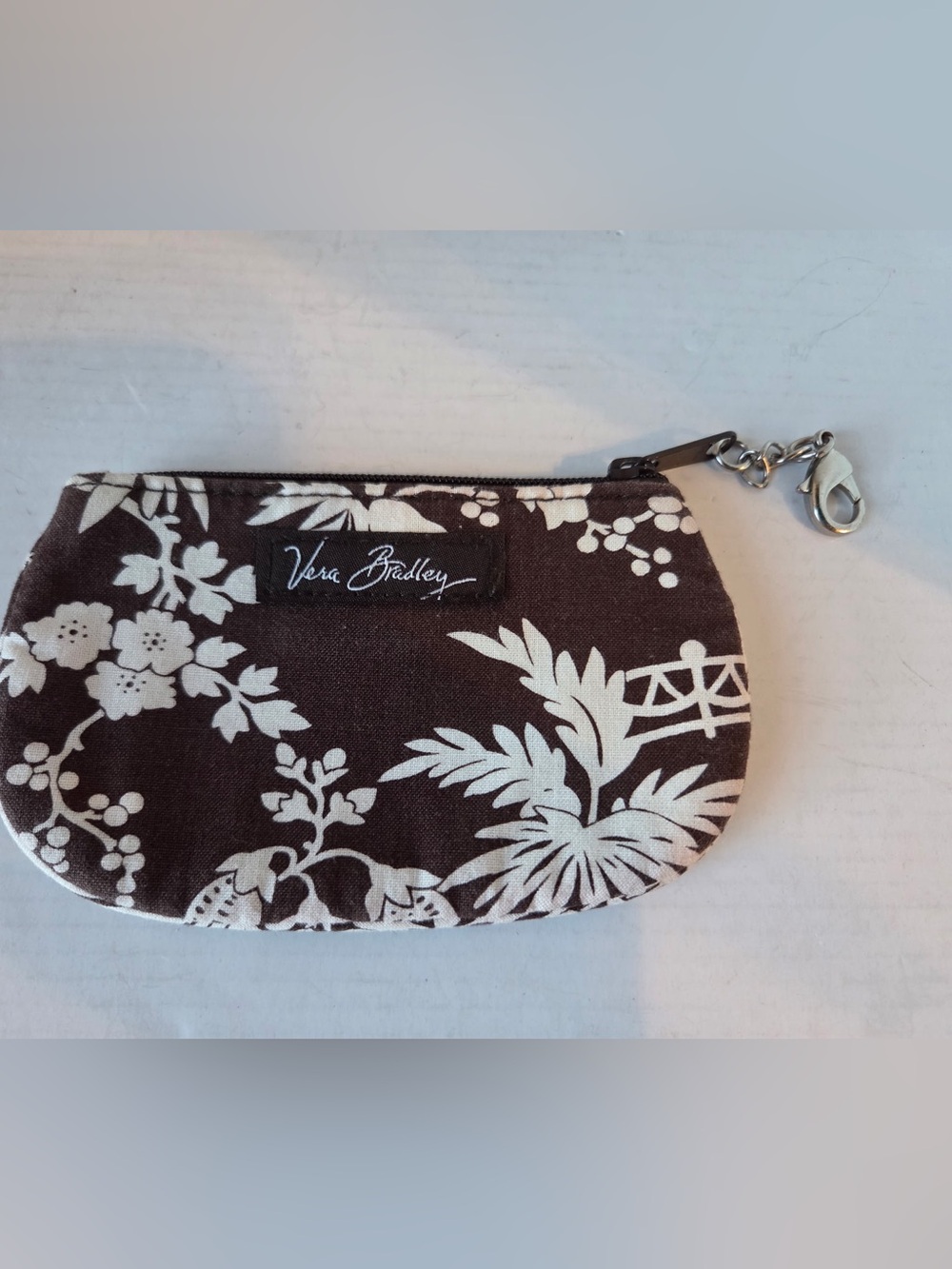Vera Bradley Clip Zip ID Case Imperial Toile 5.25" x 3" Brown White Asian Print